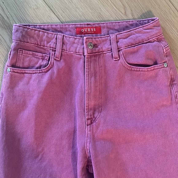 Guess | High Waisted Pink Flare Leg Raw Hem Denim Jeans 27 - Picture 6 of 11
